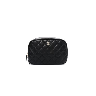 CHANEL CAVIAR QUILTED POUCH COSMETIC CASE GOLD HARDWARE (18.5*11*6cm)